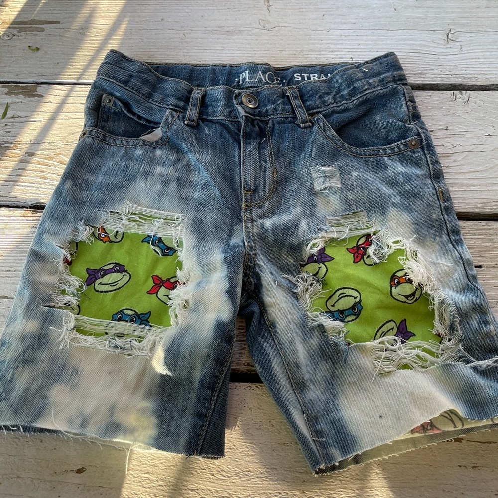 Boys distressed shorts custom ninja turtles